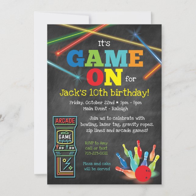 Jeu Sur Arcade Bowling Chalkboard Party Invitation (Devant)