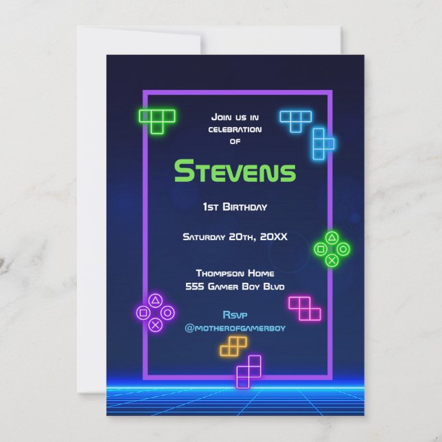 Jeu sur invitation de joueur néon vert, bleu, jaun (Dos)