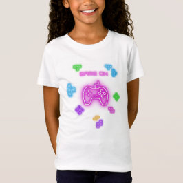 Jeu sur t-shirt du joueur de vidéo néon rose et ve