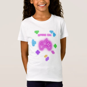 Jeu sur t-shirt du joueur de vidéo néon rose et ve