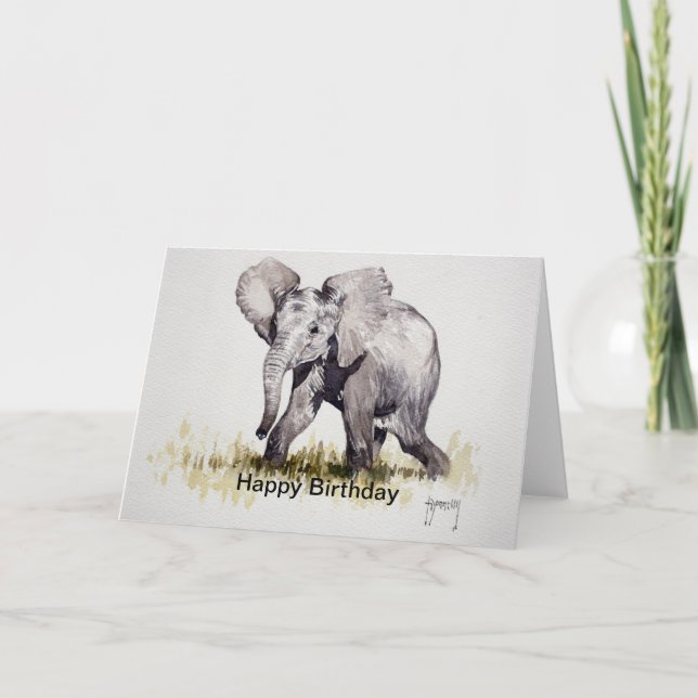 Jeune carte de joyeux anniversaire d'éléphant (Devant)