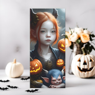 Jeune Demon rouge avec carte d'Halloween pour anim