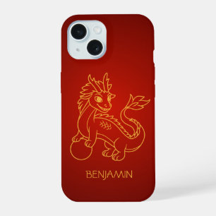 Jeune dragon chinois sur fond rouge