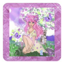 Jeune fille assise avec un autocollant à papillons