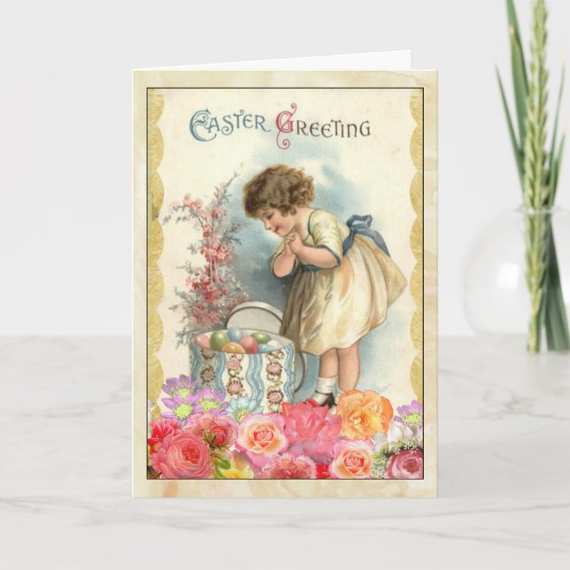 Jeune fille avec oeufs de Pâques Carte de voeux Vi (Devant)