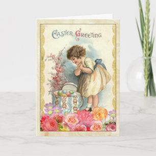 Jeune fille avec oeufs de Pâques Carte de voeux Vi