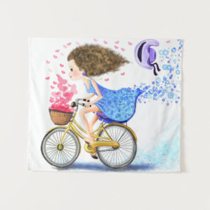 Jeune Fille Sur Une Tapisserie À Vélo Amour Romant