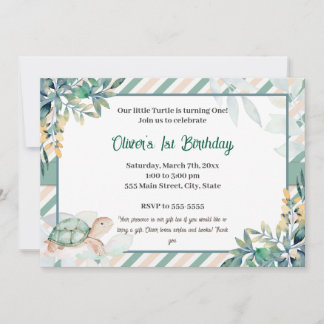 Jeune garçon de tortue invitation à l'anniversaire