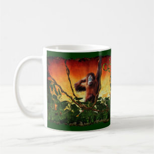 Jeune Orangutan & Rainforest Sunrise Art Mug
