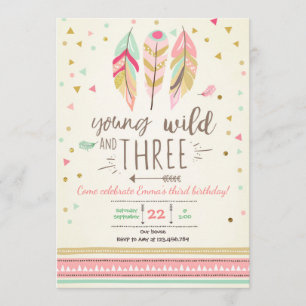 Jeune sauvage et trois invitation fille rose or 3è