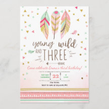 Jeune sauvage et trois invitation fille rose or 3è