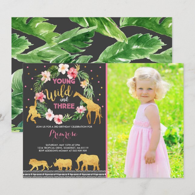 Jeunes Filles Et Trois Invitations D'Anniversaire  (Devant / Derrière)