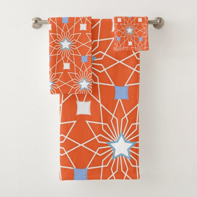 Jeux de serviettes de bain Orange Blue Stars (En situation)