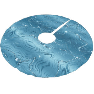 Jewel Aqua Blue Glittery Glitz Polyester Weihnachtsbaumdecke