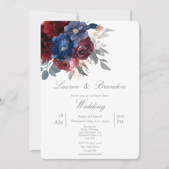 Jewel Bloral Wedding Einladung (Vorderseite)