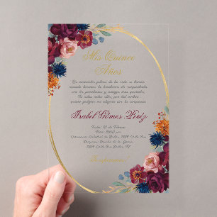 Jewel Blume Spanish Quinceañera Acryleinladungen