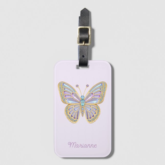 Jewel Butterfly Lila Blue Gepäckanhänger (Vorderseite Vertikal)