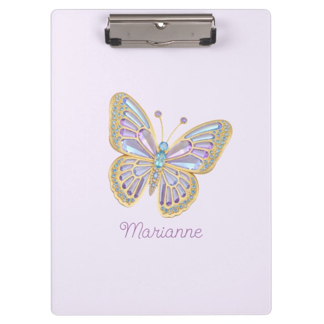 Jewel Butterfly Lila Blue Klemmbrett (Vorderseite)