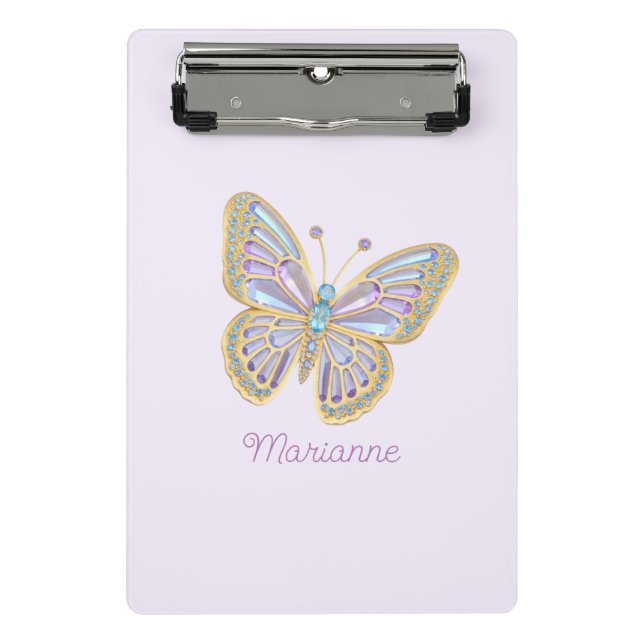 Jewel Butterfly Lila Blue Mini Klemmbrett (Vorderseite)