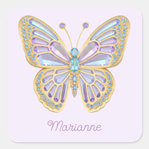Jewel Butterfly Lila Blue Quadratischer Aufkleber