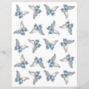 Jewel Butterfly Opal und Silver Scrapbook Paper