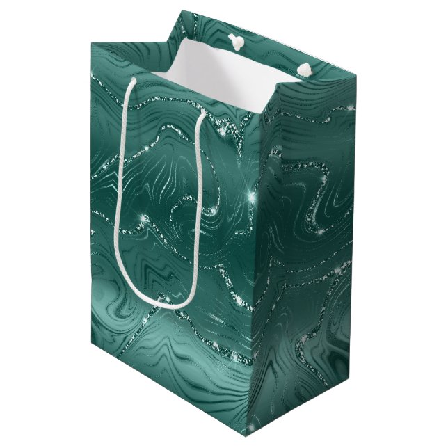 Jewel Emerald Green Glittery Glitz Mittlere Geschenktüte (Vorderseite Schrägansicht)