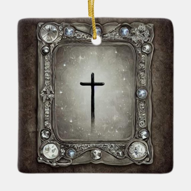 Jewel Frame Cross Keramikornament (Vorderseite)