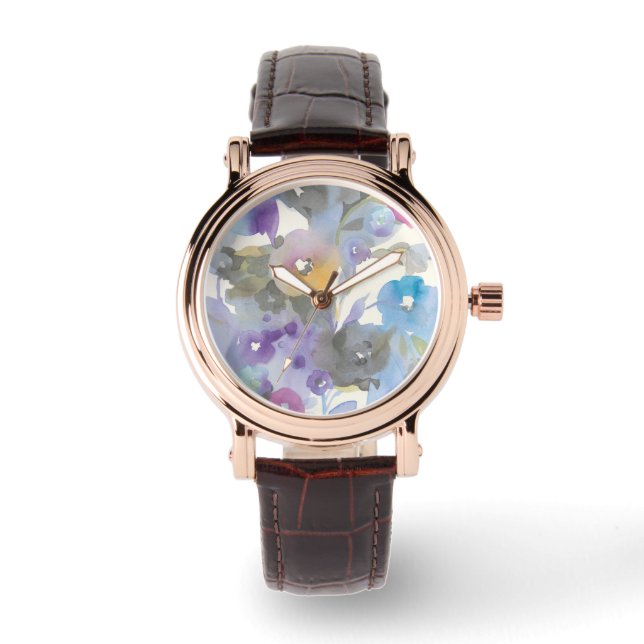 Jewel Garden | Lila Pastelblätter Armbanduhr (Vorderseite)