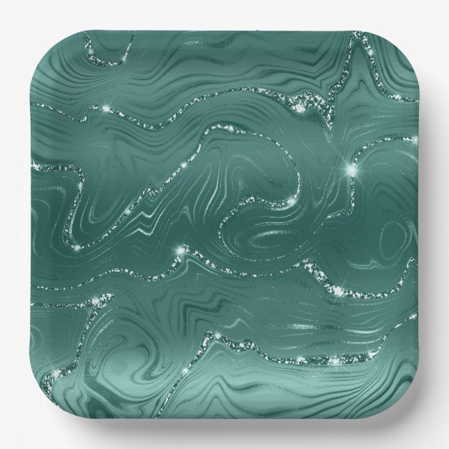 Jewel Green Emerald Glittery Glitzy Pappteller (Vorderseite)