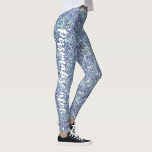 Jewel Lila Aqua Blue Mermaid Glitzer CUSTOM TEXT Leggings