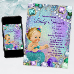 Jewel Meerjungfrau Blond Meerjungfrau Baby Shower Einladung