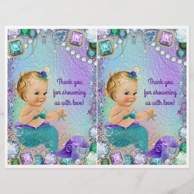 Jewel Mermaid Baby Shower DIY Geschenktücher Dekor Flyer (Vorne)