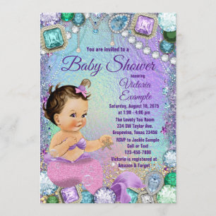Jewel Mermaid Brünett Pink Mermaid Kinderdusche Einladung
