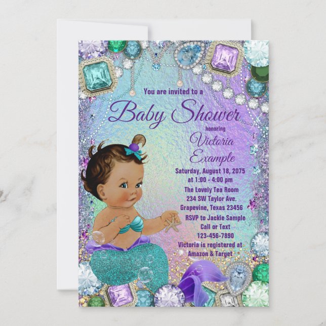 Jewel Mermaid Ethnic Mermaid Baby Dusche Einladung (Vorderseite)