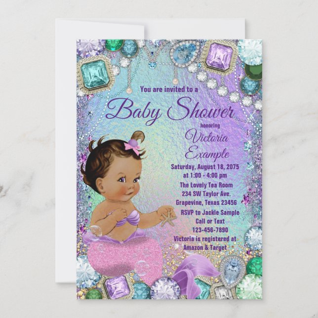 Jewel Mermaid Ethnic Pink Mermaid Baby Dusche Einladung (Vorderseite)