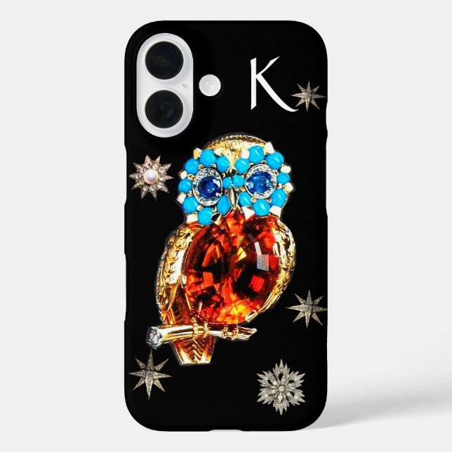 JEWEL OWL,DIAMOND STARS,Gold,Blautürkis,Topaz iPhone 16 Hülle (Rückseite)