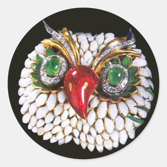 JEWEL OWL Gold, Green Emerald, opale Runder Aufkleber (Vorderseite)