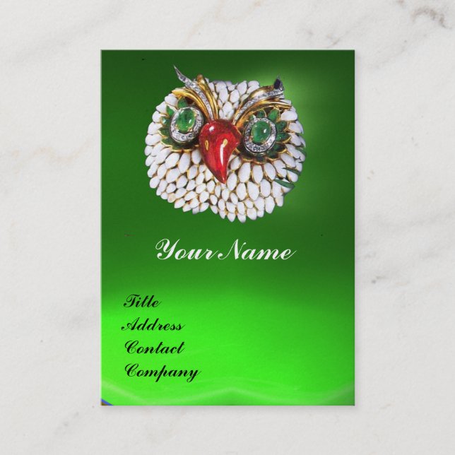 JEWEL OWL, Gold, grüner Smaragd, Schwarz-weiße Per Visitenkarte (Vorderseite)