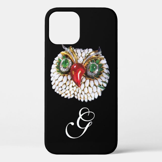 JEWEL OWL MONOGRAM, Gold, grüner Smaragd, opale Case-Mate iPhone Hülle (Rückseite)