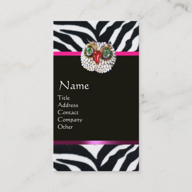 JEWEL OWL PINK SCHWARZ-WEISS ZEBRA FUR MONOGRAM VISITENKARTE (Vorderseite)