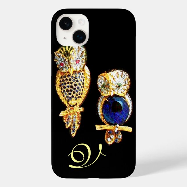 JEWEL OWLS, Gold, Blue Saphir, Topaz White Pearl Case-Mate iPhone 14 Plus Hülle (Rückseite)