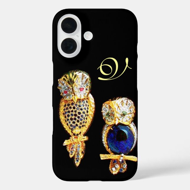JEWEL OWLS, Gold, Blue Saphir, Topaz White Pearl iPhone 16 Hülle (Rückseite)