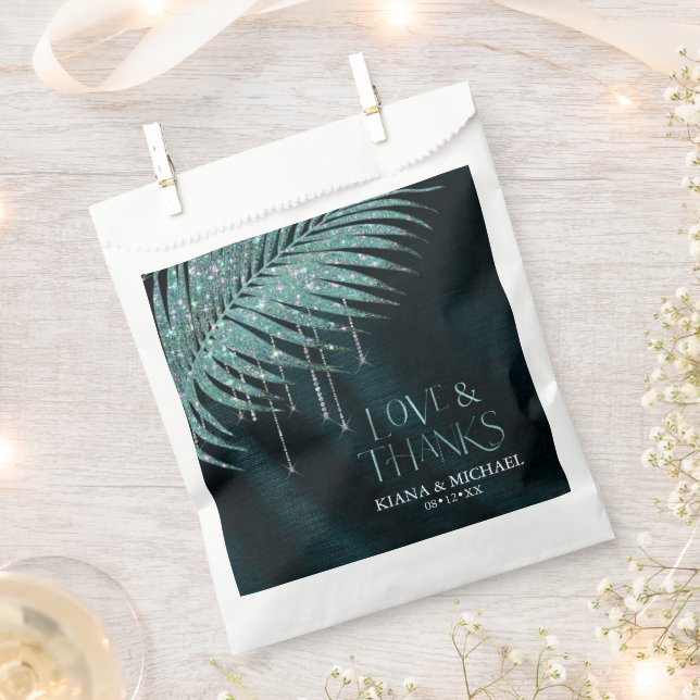 Jewel Palm Leaf Hochzeit Aquamarine Liebe Dank ID8 Geschenktütchen (Ausgeschnitten)