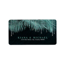 Jewel Palm Leaf Wedding Aquamarin ID830 Adressaufkleber
