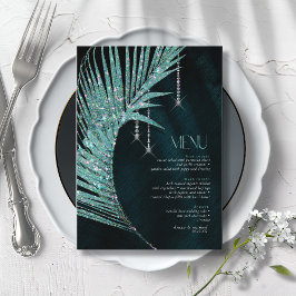 Jewel Palm Leaf Wedding Aquamarin ID830 Menükarte