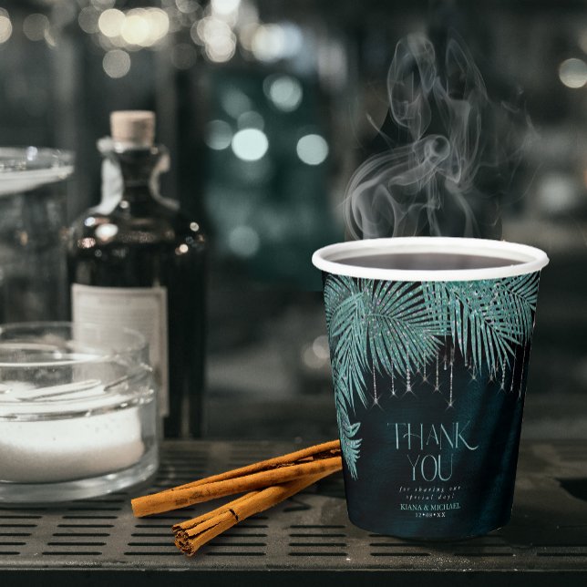 Jewel Palm Leaf Wedding Aquamarin ID830 Pappbecher (Von Creator hochgeladen)