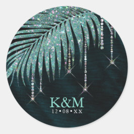 Jewel Palm Leaf Wedding Aquamarin ID830 Runder Aufkleber