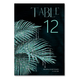 Jewel Palm Leaf Wedding Aquamarin ID830 Tischnummer