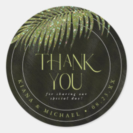 Jewel Palm Leaf Wedding Danke Green ID830 Runder Aufkleber