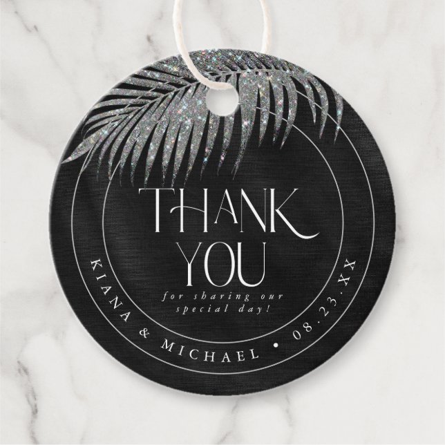 Jewel Palm Leaf Wedding Danke Silver ID830 Geschenkanhänger (Vorderseite)